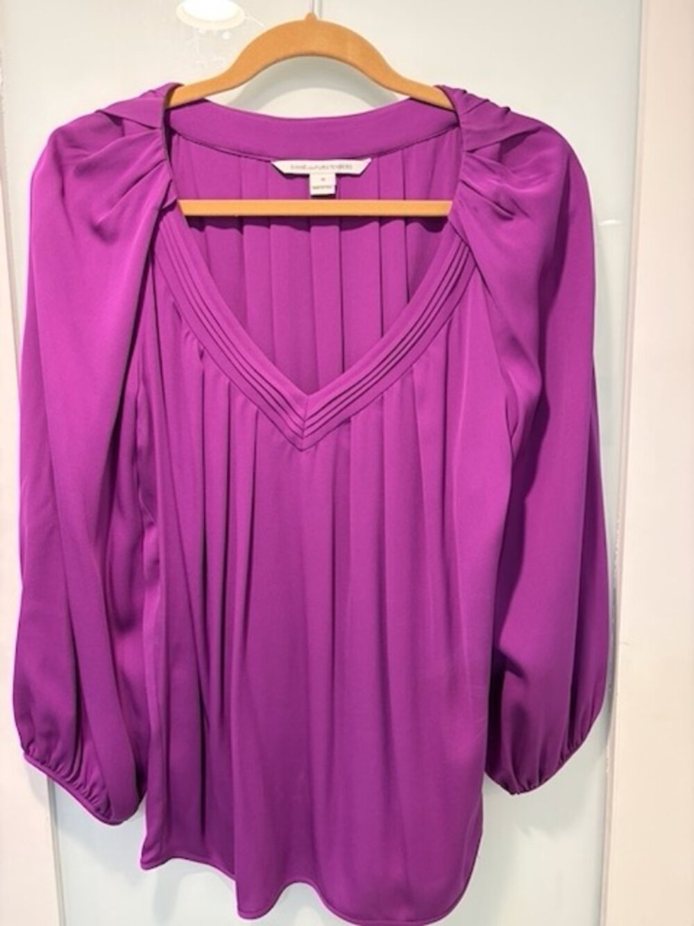 Diane von Furstenberg Cahil Pleated Silk Blouse Purple Size 10